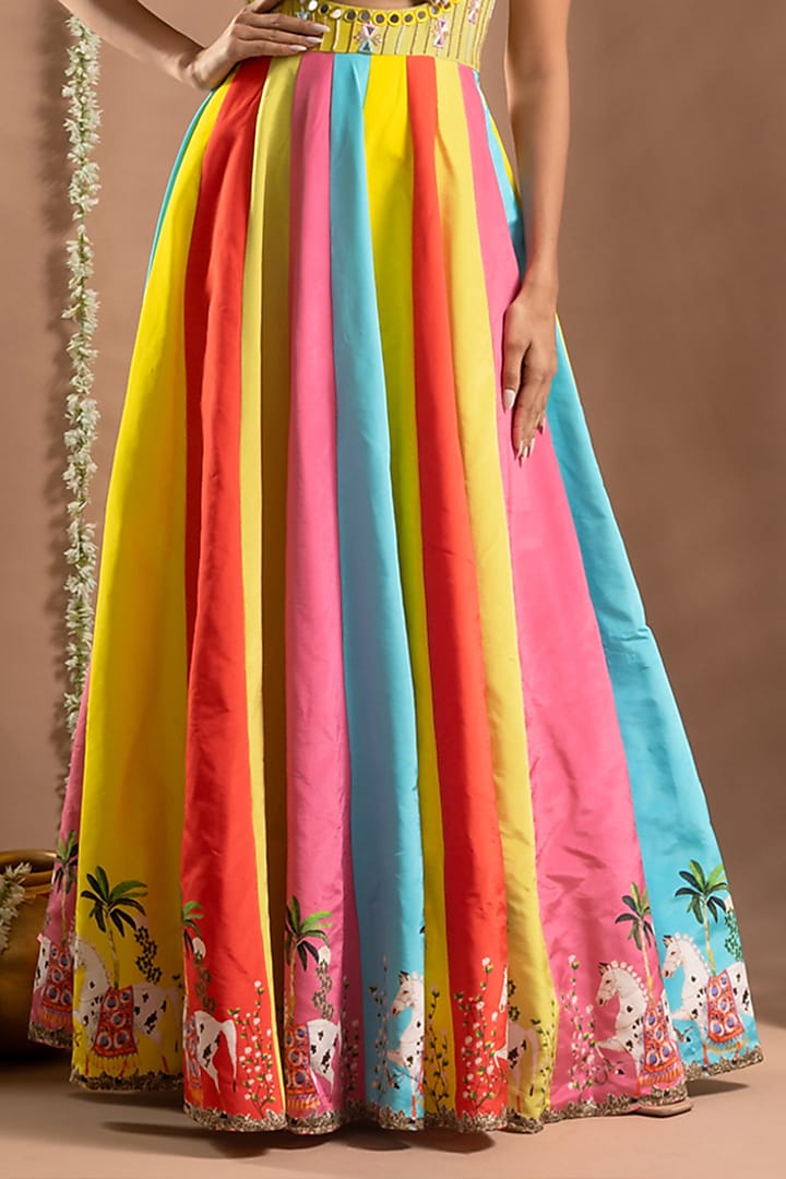 Multi-Colored Heavy Crepe Digital Printed & Resham Hand Work Cocktail Dress by AHI CLOTHING at Pernia's Pop Up Shop