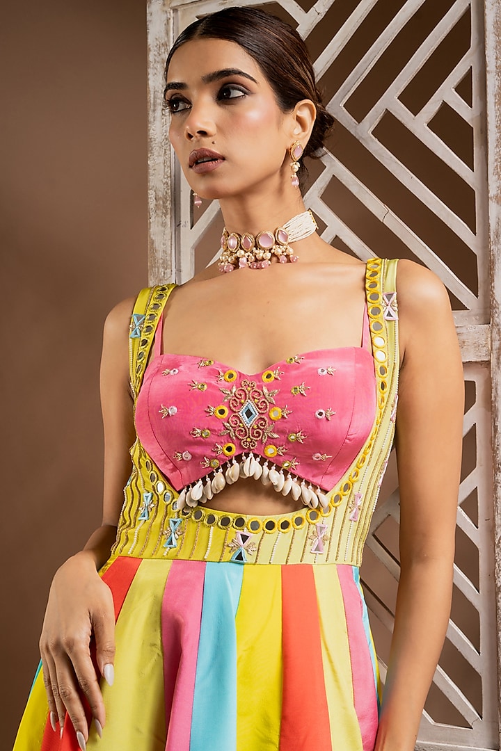 Multi-Colored Heavy Crepe Digital Printed & Resham Hand Work Cocktail Dress by AHI CLOTHING at Pernia's Pop Up Shop