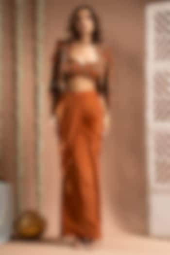 Rust Heavy Crepe Draped Skirt Set by AHI CLOTHING at Pernia's Pop Up Shop