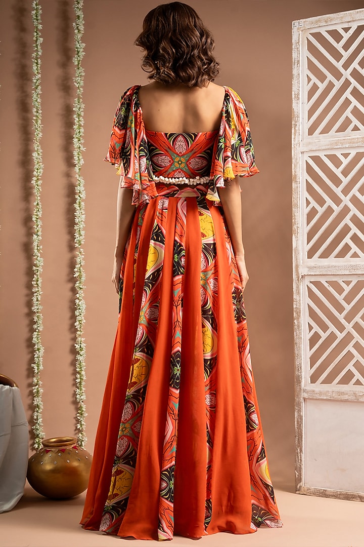 Orange Heavy Georgette Abstract Printed Paneled Skirt Set by AHI CLOTHING at Pernia's Pop Up Shop