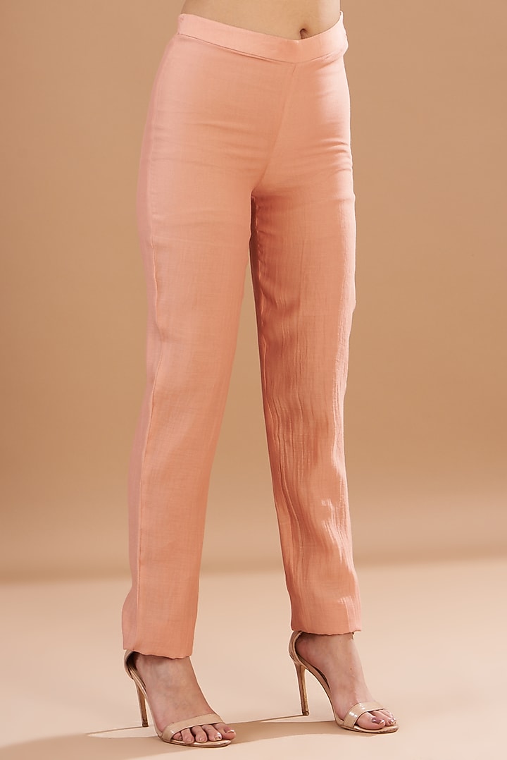 Peach Chanderi Printed Kurta Set by Aharin India at Pernia's Pop Up Shop