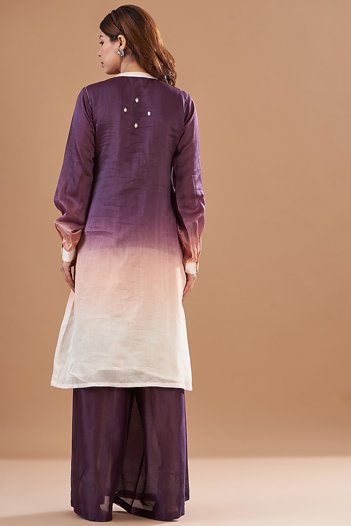 Multi-Colored Ombre Viscose Chanderi Embellished Kurta Set by Aharin India at Pernia's Pop Up Shop