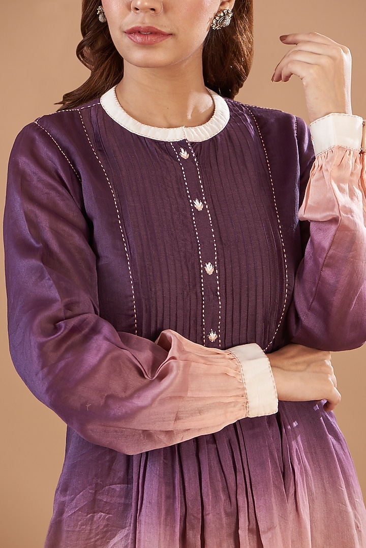 Multi-Colored Ombre Viscose Chanderi Embellished Kurta Set by Aharin India at Pernia's Pop Up Shop
