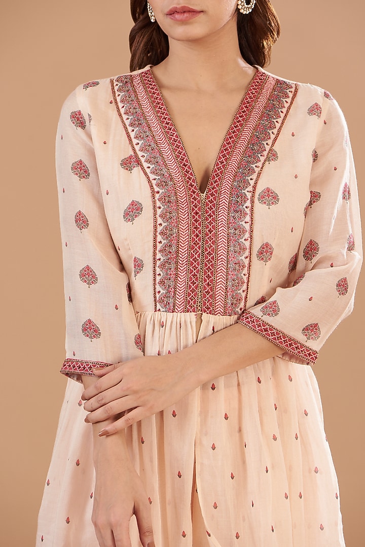 Beige Chanderi Printed Wedding Sharara Set by Aharin India at Pernia's Pop Up Shop