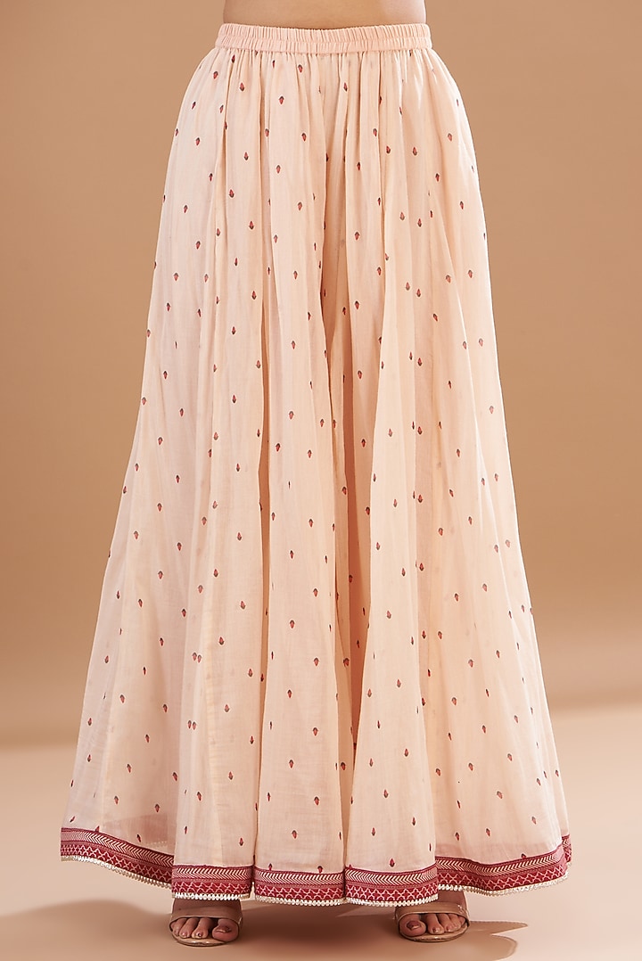 Beige Chanderi Printed & Embroidered Vacation Dress by Aharin India at Pernia's Pop Up Shop