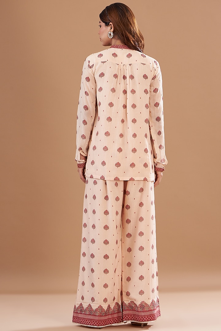 Beige Chanderi Printed Co-Ord Set by Aharin India at Pernia's Pop Up Shop