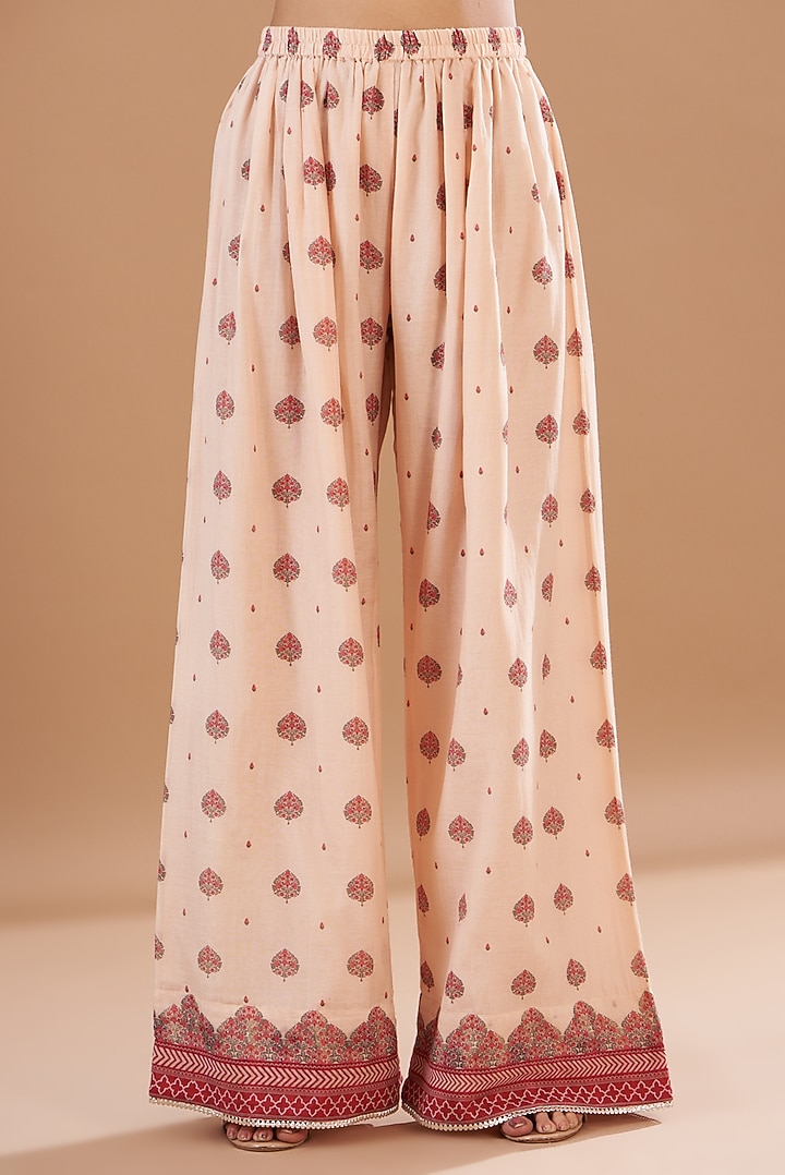 Beige Chanderi Printed Co-Ord Set by Aharin India at Pernia's Pop Up Shop