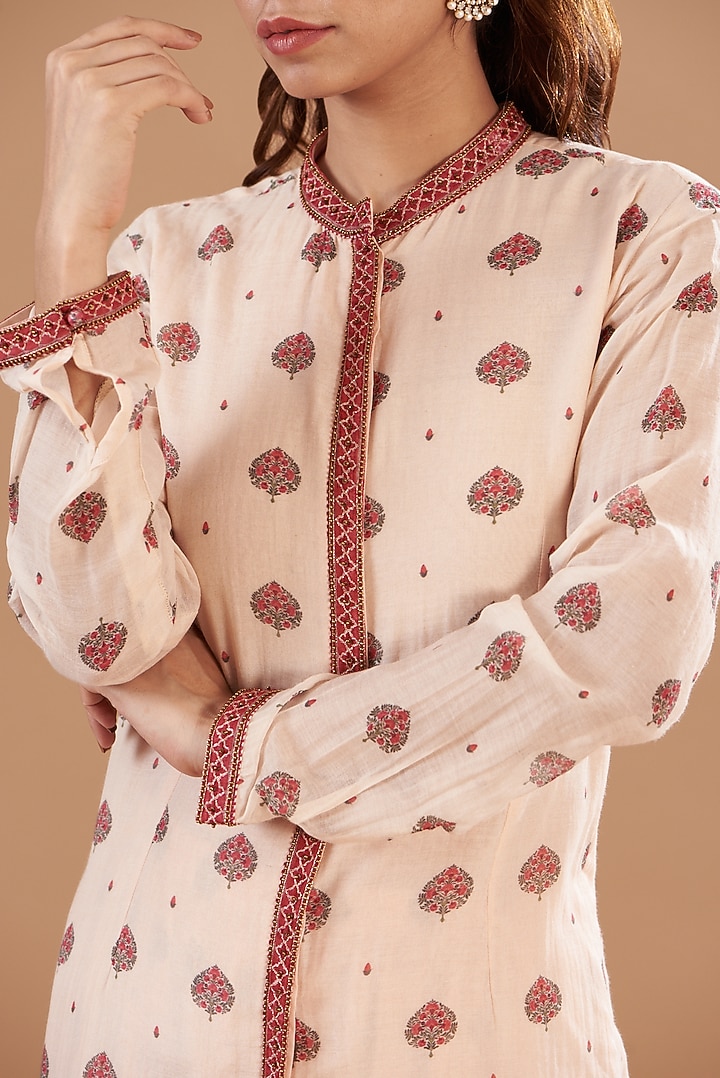 Beige Chanderi Printed Co-Ord Set by Aharin India at Pernia's Pop Up Shop