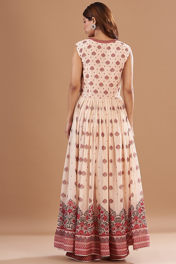 Beige Chanderi Printed Tunic Set by Aharin India at Pernia's Pop Up Shop