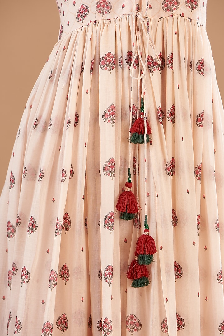 Beige Chanderi Printed Tunic Set by Aharin India at Pernia's Pop Up Shop