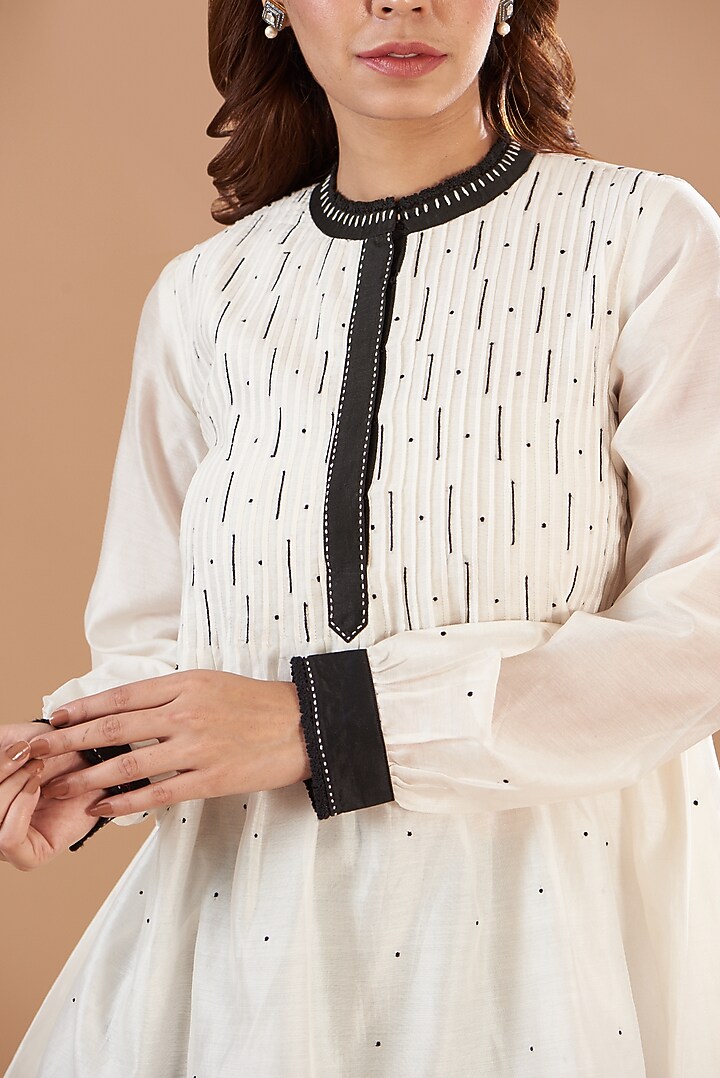 White Cotton Satin Skirt Set by Aharin India at Pernia's Pop Up Shop