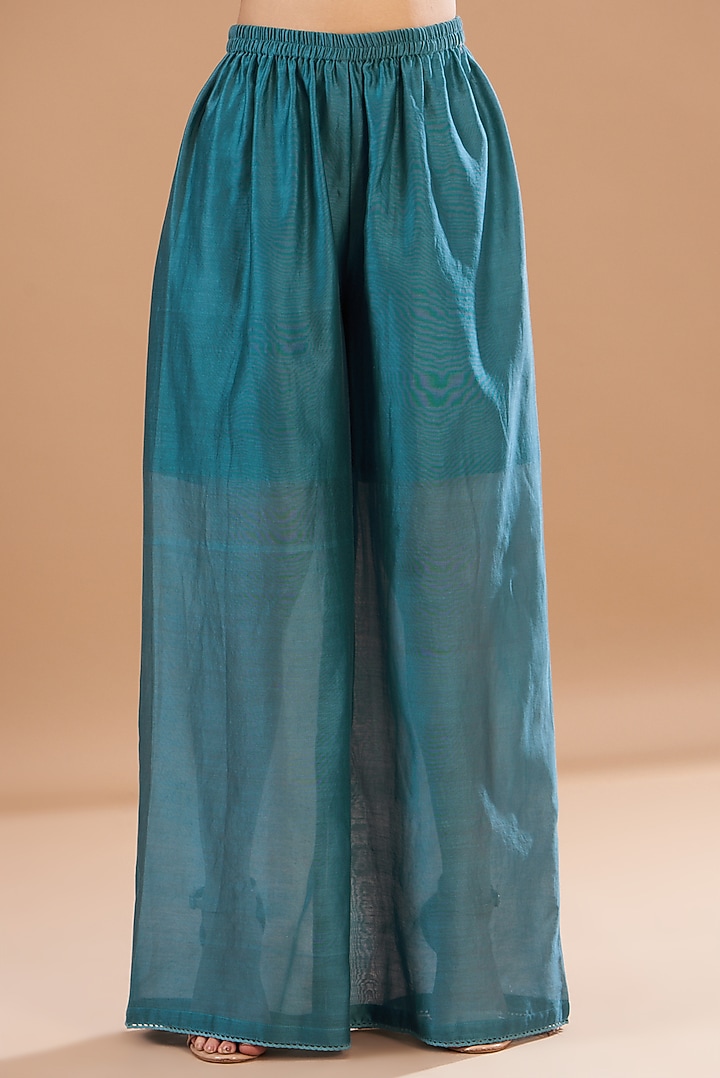 Blue Viscose Chanderi Hand Embroidered Wedding Anarkali Set by Aharin India at Pernia's Pop Up Shop