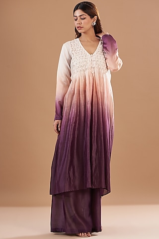 Multi-Colored Viscose Chanderi Ombre Kurta Set by Aharin India
