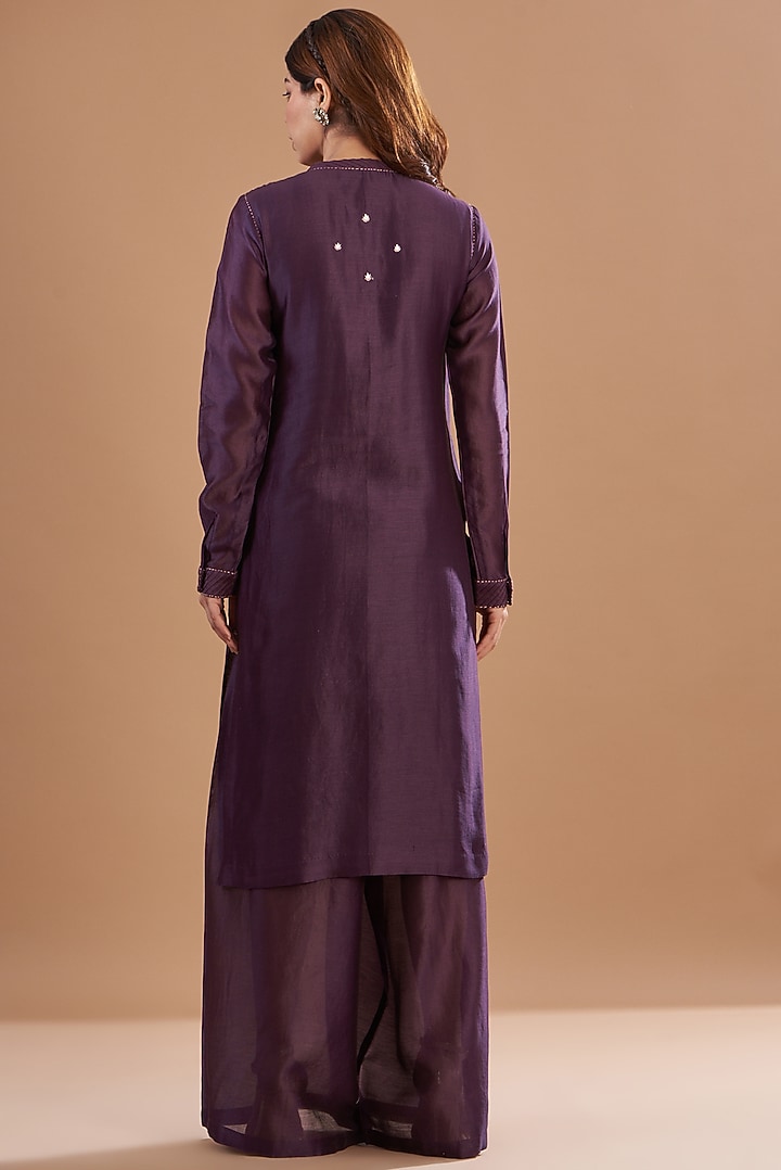 Purple Viscose Chanderi Embroidered Kurta Set by Aharin India at Pernia's Pop Up Shop