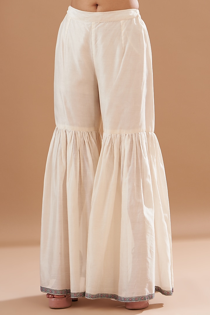 Ivory Viscose Chanderi Party Wear Sharara Set by Aharin India at Pernia's Pop Up Shop