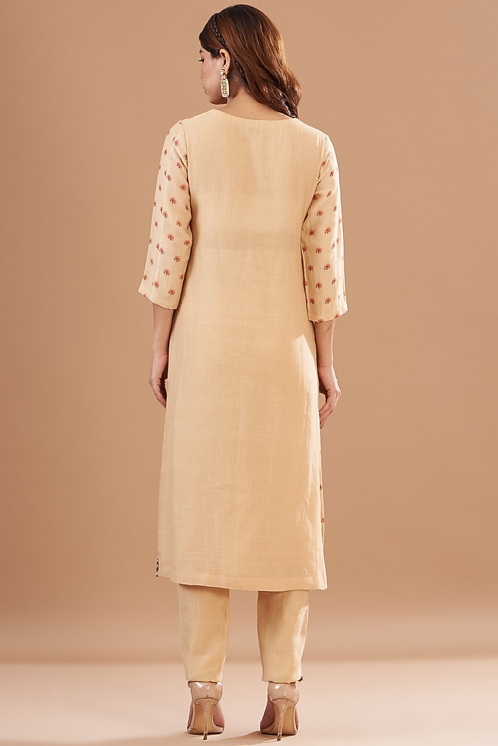 Beige Chanderi Digital Printed Kurta Set by Aharin India at Pernia's Pop Up Shop