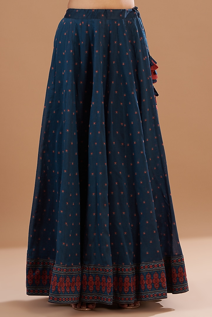Blue Viscose Chanderi Printed Skirt Set by Aharin India at Pernia's Pop Up Shop
