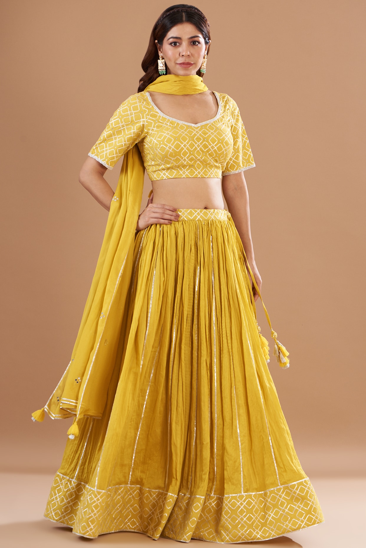 Buy Yellow Floral Lehenga With Cape Online | The Moyra