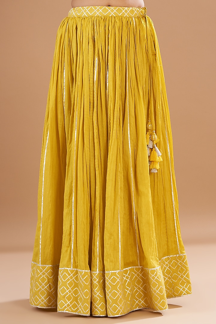 Yellow Chanderi Embroidered Lehenga Set by Aharin India at Pernia's Pop Up Shop