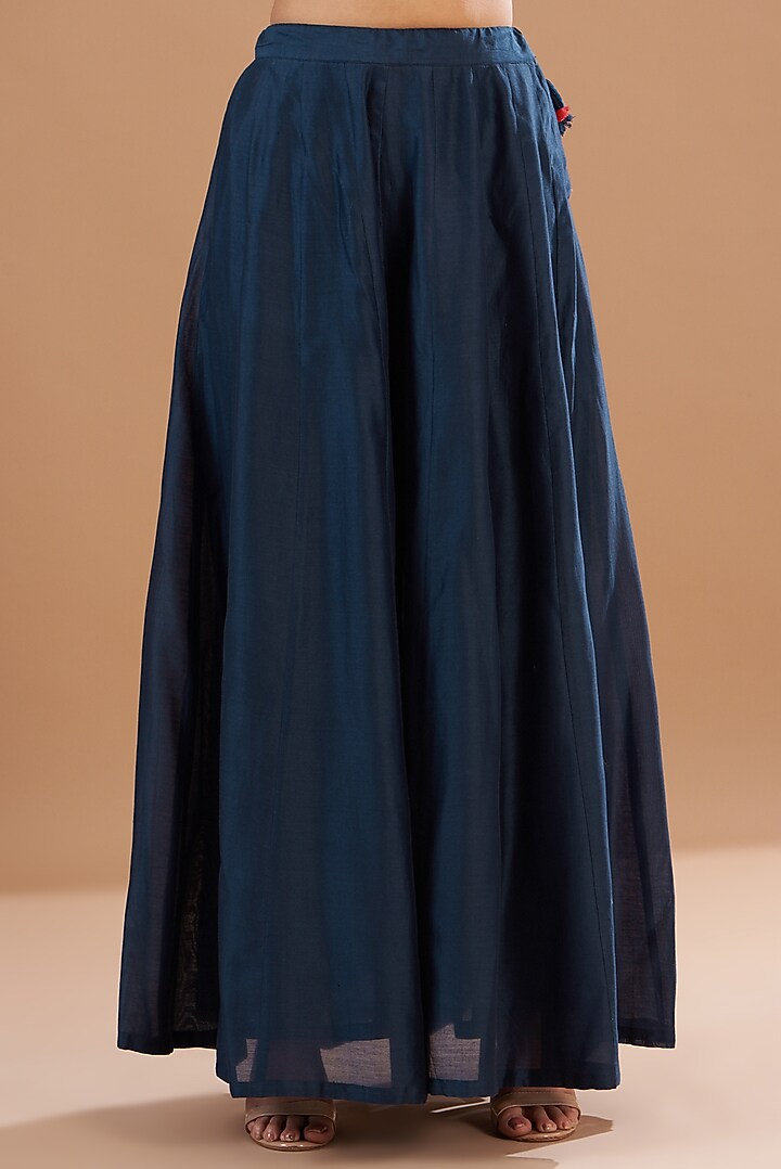 Blue Viscose Chanderi Printed Wedding Anarkali Set by Aharin India at Pernia's Pop Up Shop