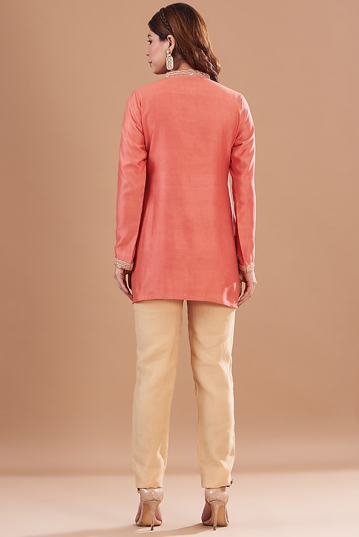 Orange Chanderi Embroidered Kurta Set by Aharin India at Pernia's Pop Up Shop
