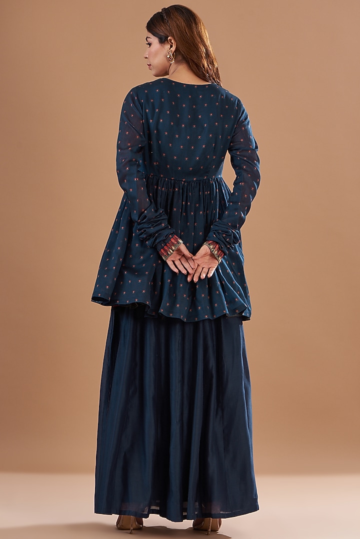 Blue Viscose Chanderi Skirt Set by Aharin India at Pernia's Pop Up Shop