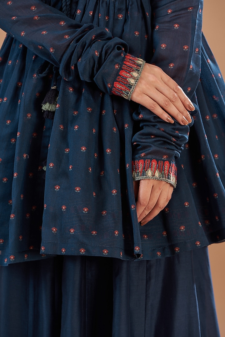 Blue Viscose Chanderi Skirt Set by Aharin India at Pernia's Pop Up Shop