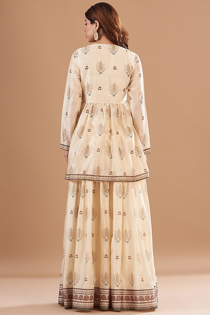 Beige Viscose Silk Printed Skirt Set by Aharin India at Pernia's Pop Up Shop