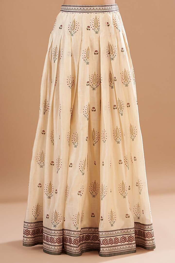 Beige Viscose Silk Printed Skirt Set by Aharin India at Pernia's Pop Up Shop
