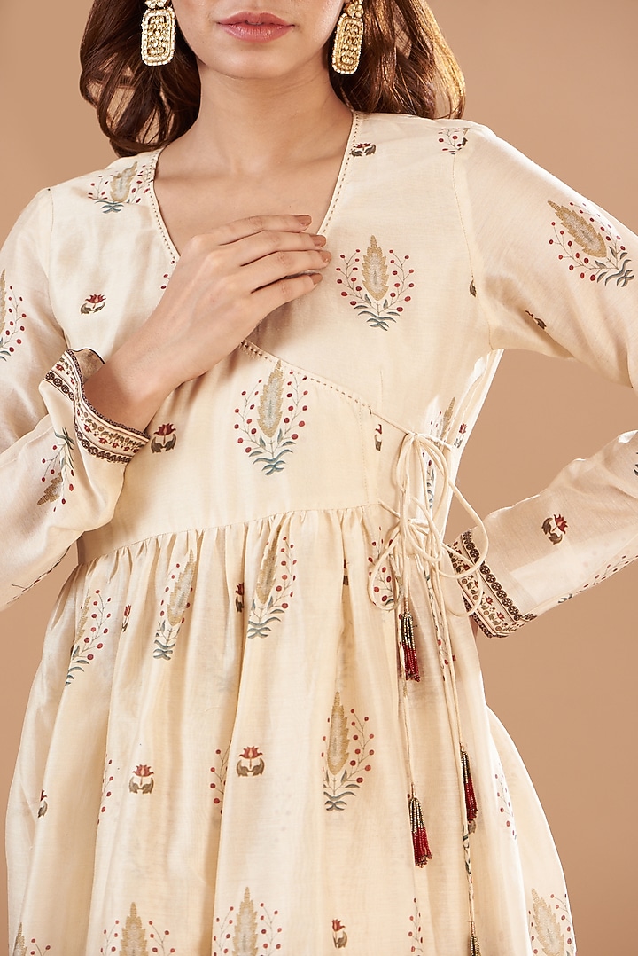 Beige Viscose Silk Printed Skirt Set by Aharin India at Pernia's Pop Up Shop