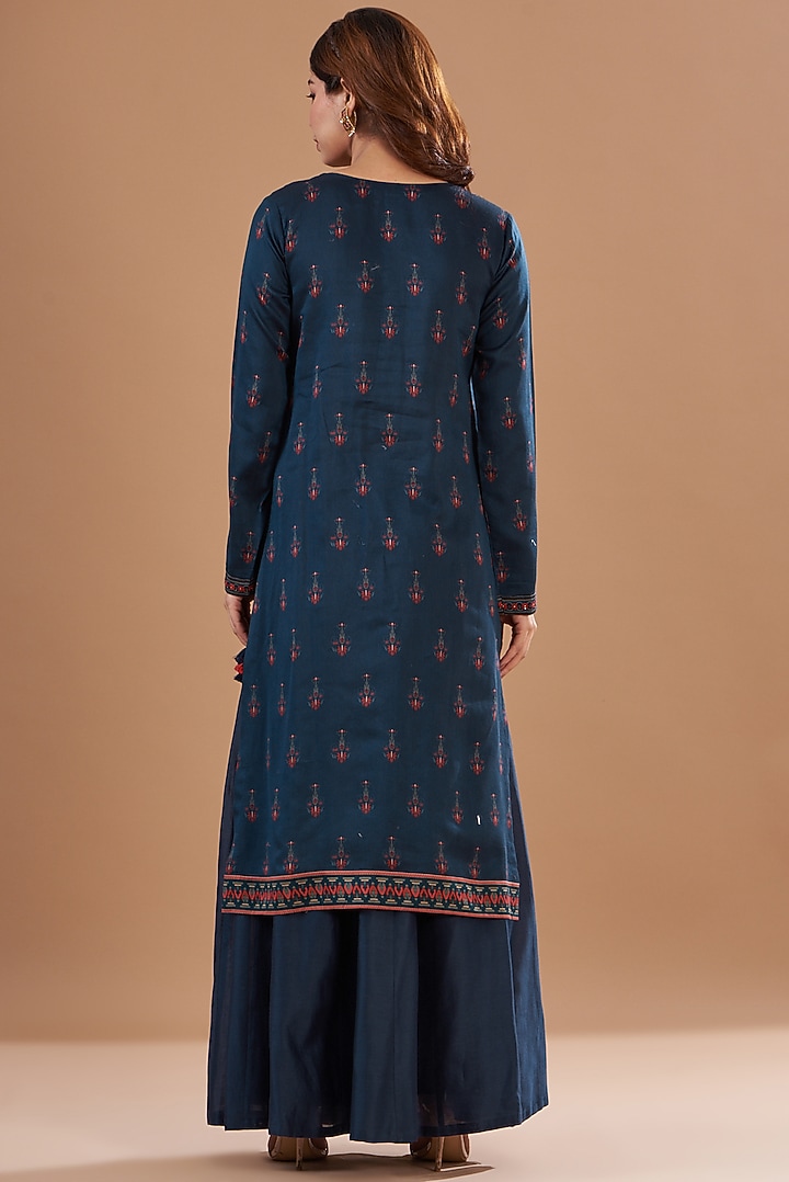 Blue Viscose Silk Skirt Set by Aharin India at Pernia's Pop Up Shop