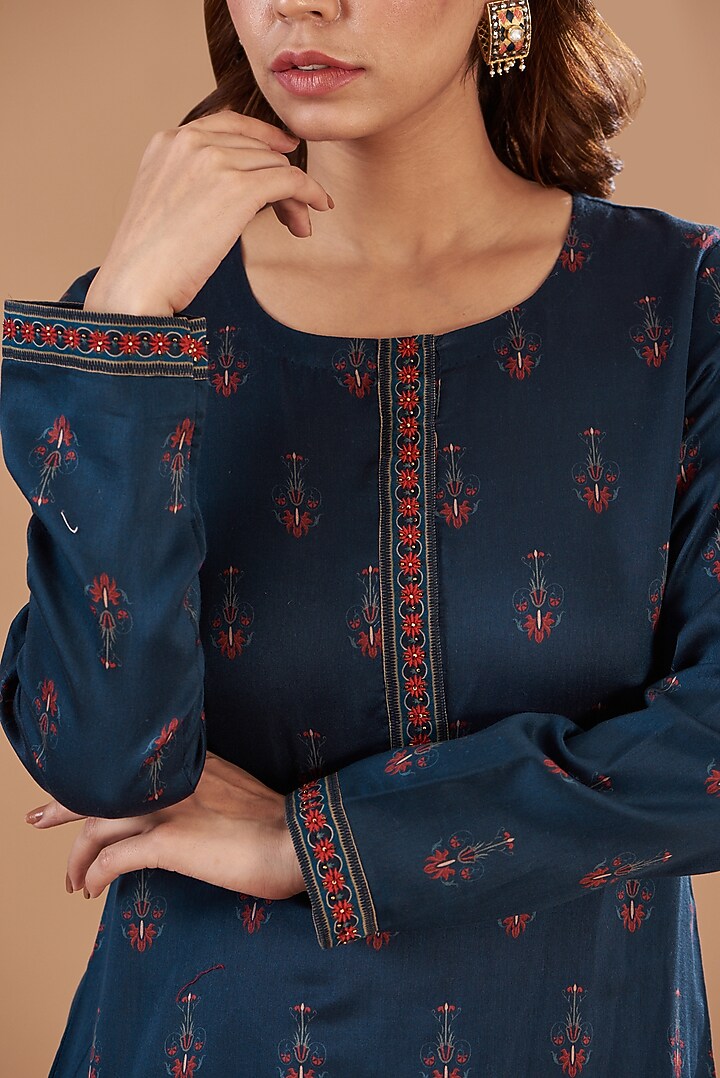 Blue Viscose Silk Skirt Set by Aharin India at Pernia's Pop Up Shop