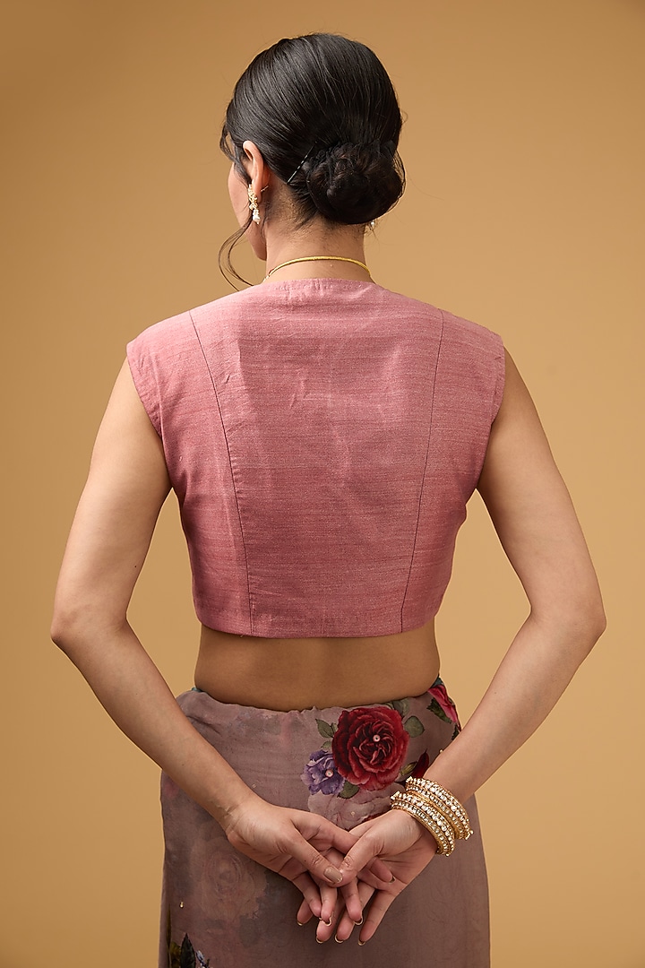 Greyish Peach Viscose Floral Digital Printed Party Wear Saree Set by Aharin India at Pernia's Pop Up Shop