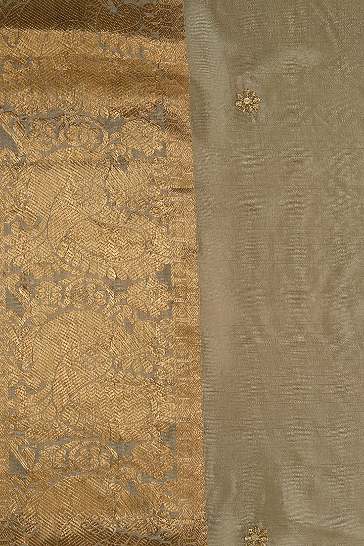 Olive Green Silk Floral Motifs Embroidered Party Wear Saree Set by Aharin India at Pernia's Pop Up Shop