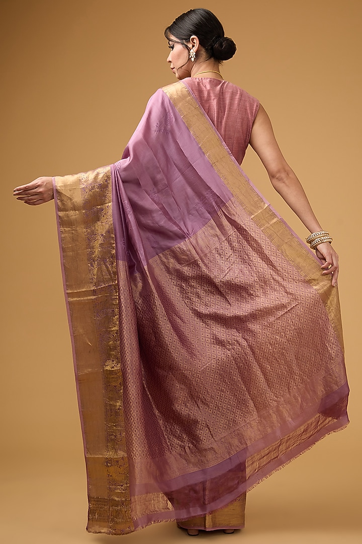 Mauve Silk Embroidered Party Wear Saree Set by Aharin India at Pernia's Pop Up Shop