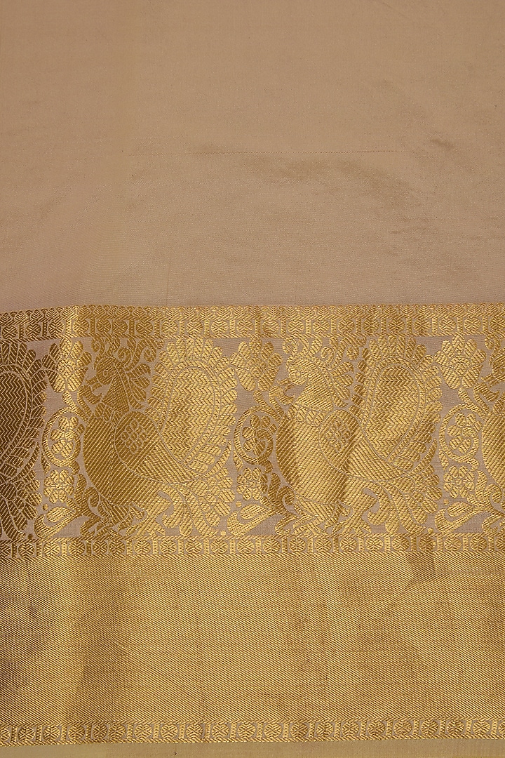 Peach Silk Block Printed Wedding Saree Set by Aharin India at Pernia's Pop Up Shop