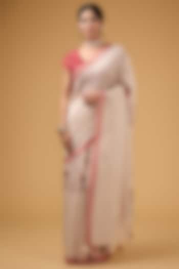 Peachish Beige Viscose Floral Printed Party Wear Saree Set by Aharin India at Pernia's Pop Up Shop