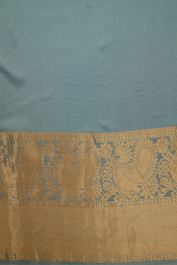 Bluish Grey Silk Motif Embroidered Party Wear Saree Set by Aharin India at Pernia's Pop Up Shop