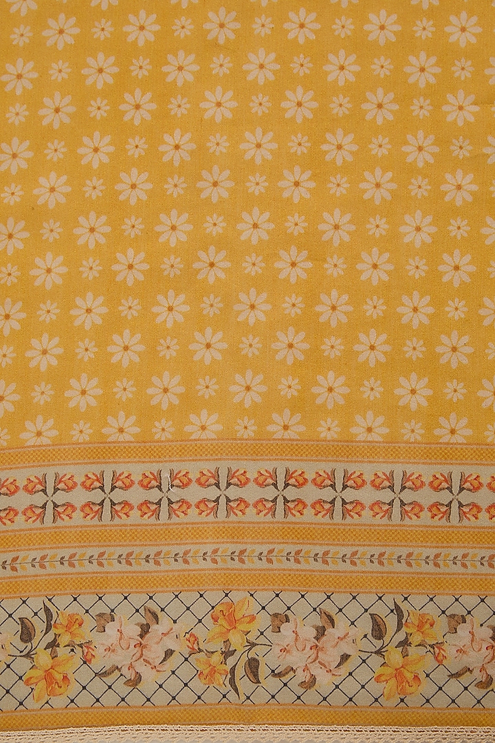 Yellow Cotton Silk Floral Printed Party Wear Saree Set by Aharin India at Pernia's Pop Up Shop