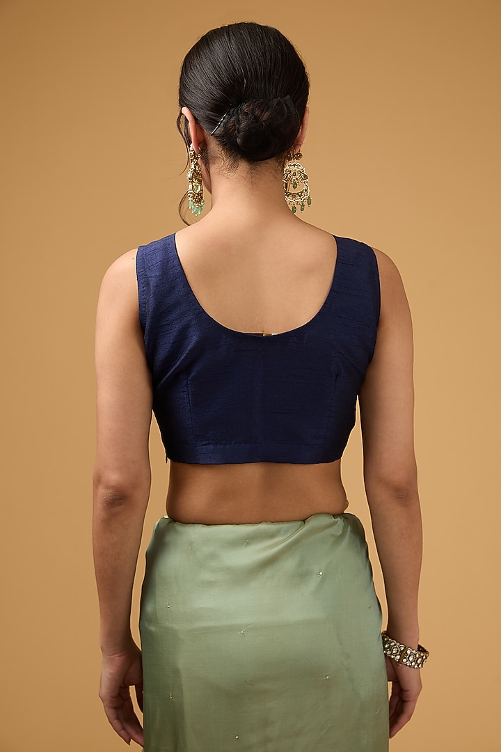 Dark Pista Green Silk Embroidered Party Wear Saree Set by Aharin India at Pernia's Pop Up Shop