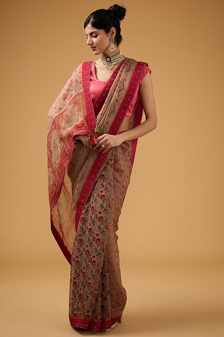 Pink Viscose Floral Printed Party Wear Saree Set by Aharin India at Pernia's Pop Up Shop