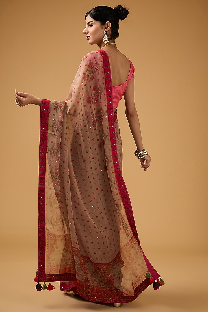 Pink Viscose Floral Printed Party Wear Saree Set by Aharin India at Pernia's Pop Up Shop