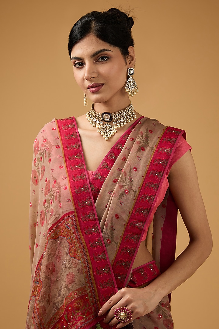 Pink Viscose Floral Printed Party Wear Saree Set by Aharin India at Pernia's Pop Up Shop