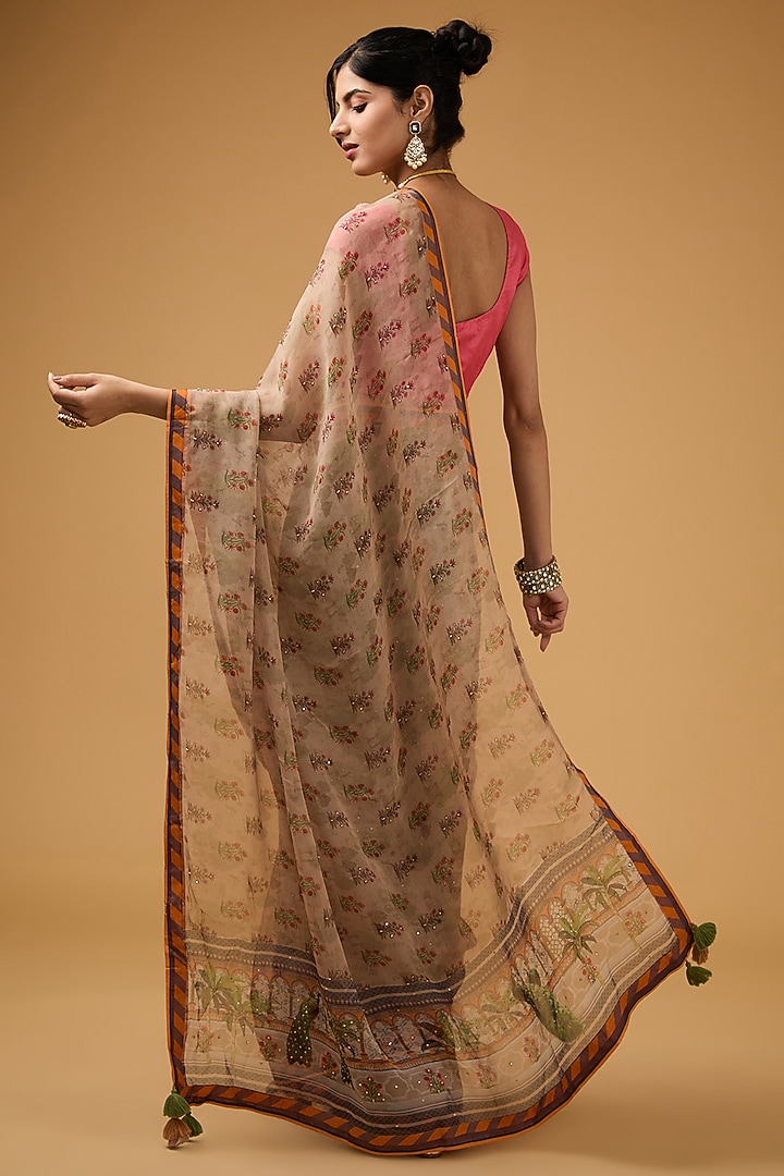 Multi-Colored Viscose Floral Printed Party Wear Saree Set by Aharin India at Pernia's Pop Up Shop