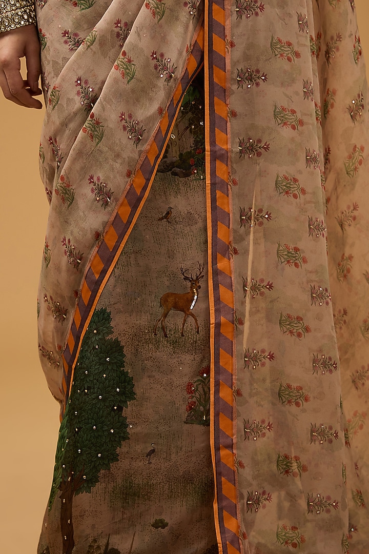 Multi-Colored Viscose Floral Printed Party Wear Saree Set by Aharin India at Pernia's Pop Up Shop