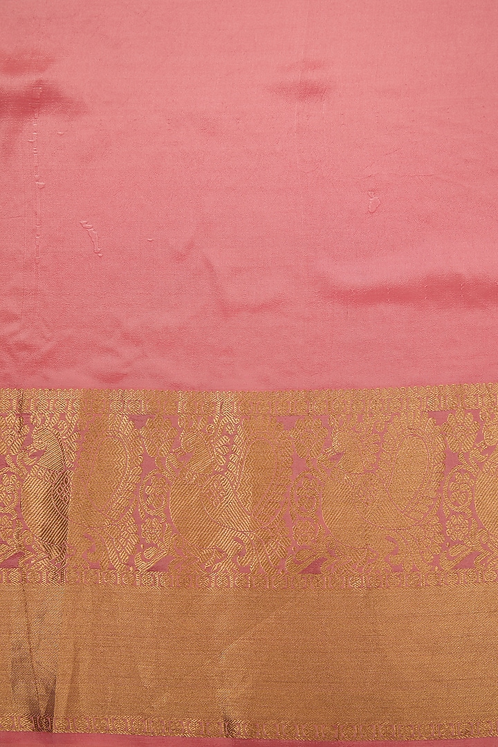 Coral Pink Silk Floral Motif Embroidered Party Wear Saree Set by Aharin India at Pernia's Pop Up Shop