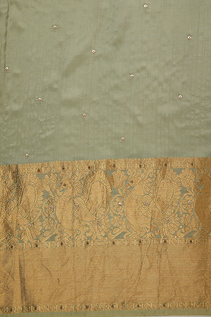 Pista Green Silk Floral Motif Embroidered Party Wear Saree Set by Aharin India at Pernia's Pop Up Shop