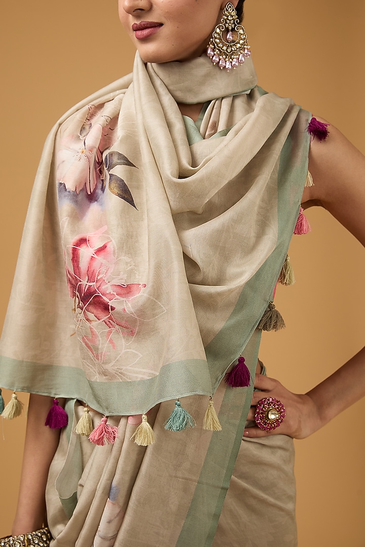Multi-Colored Viscose Floral Printed Party Wear Saree Set by Aharin India at Pernia's Pop Up Shop