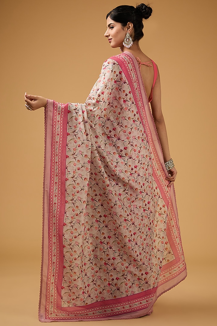 Pink Viscose Floral Printed Party Wear Saree Set by Aharin India at Pernia's Pop Up Shop