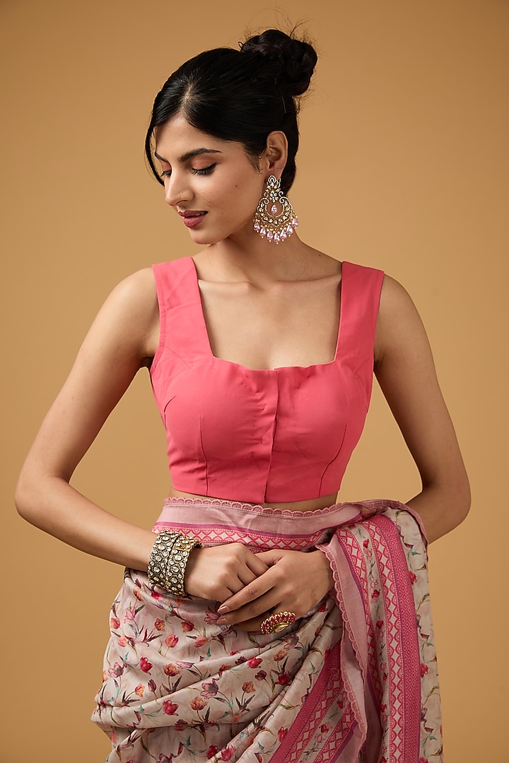 Pink Viscose Floral Printed Party Wear Saree Set by Aharin India at Pernia's Pop Up Shop